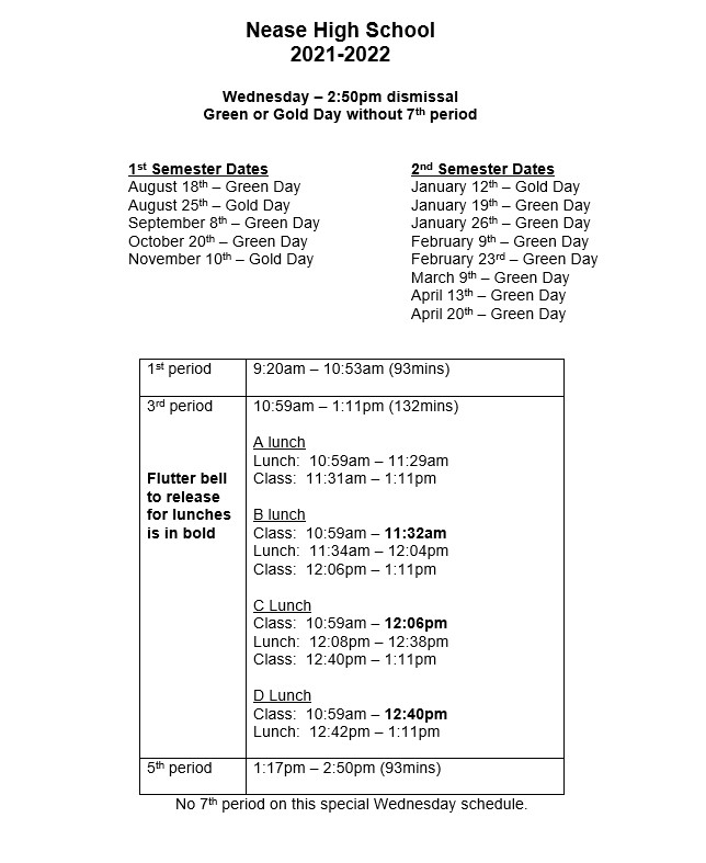 Bell Schedule 21 22 Allen D Nease High School